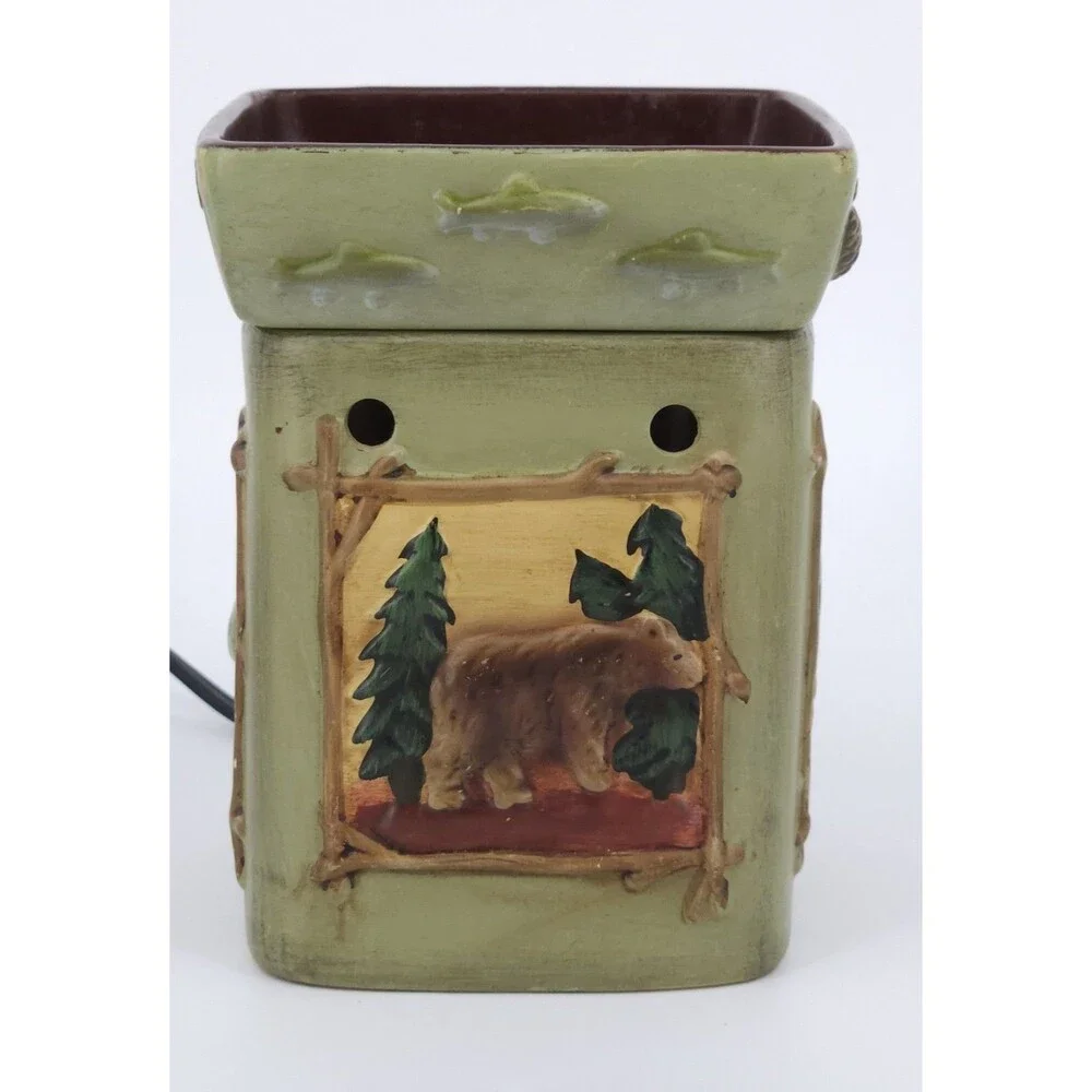 Retired Scentsy Lodge Ceramic Warmer Pack Woodland Wilderness Bear Trout Tree